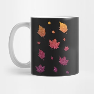 Purple Red Orange Ombre Faux Glitter Autumn Fall Leaves Mug